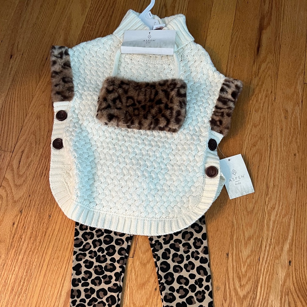 - aspen kids 3 piece outfit cheetah leopard print cable look sweater